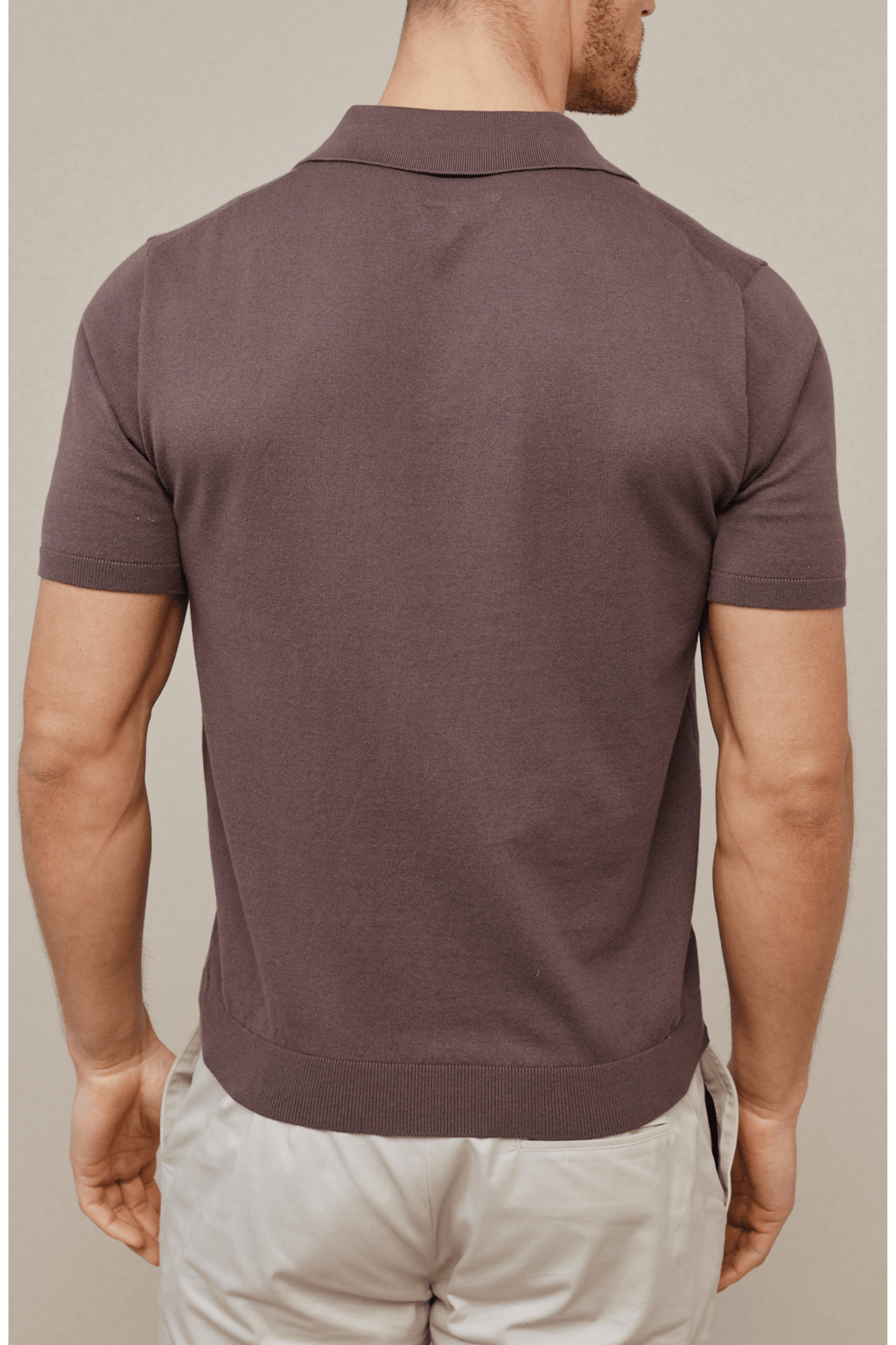 Mocha Privia Open Neck Knitted Polo
