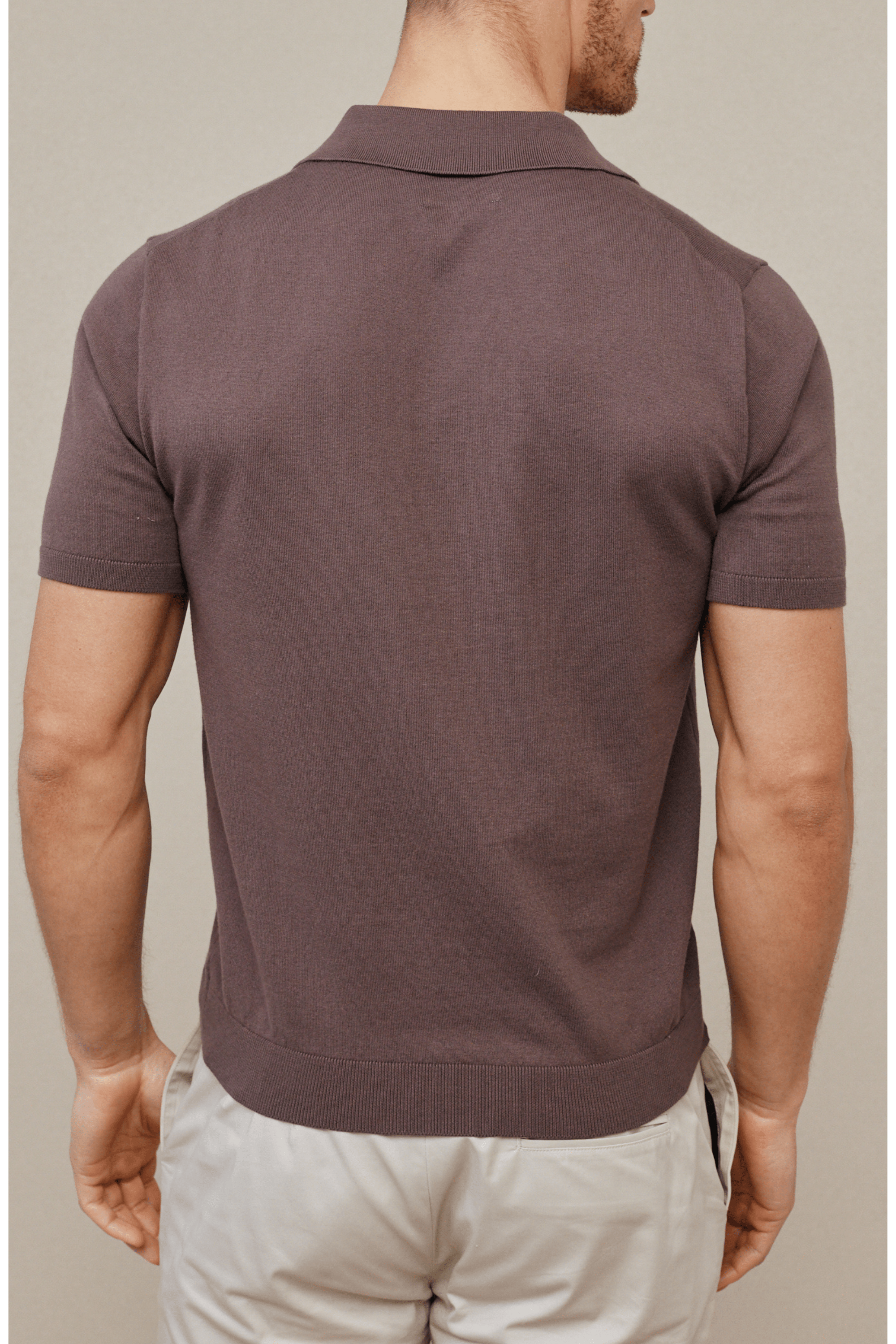 Mocha Privia Open Neck Knitted Polo