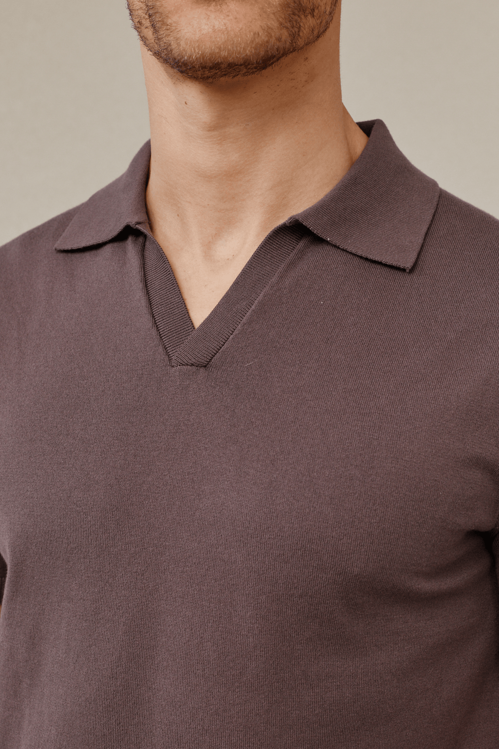 Mocha Privia Open Neck Knitted Polo