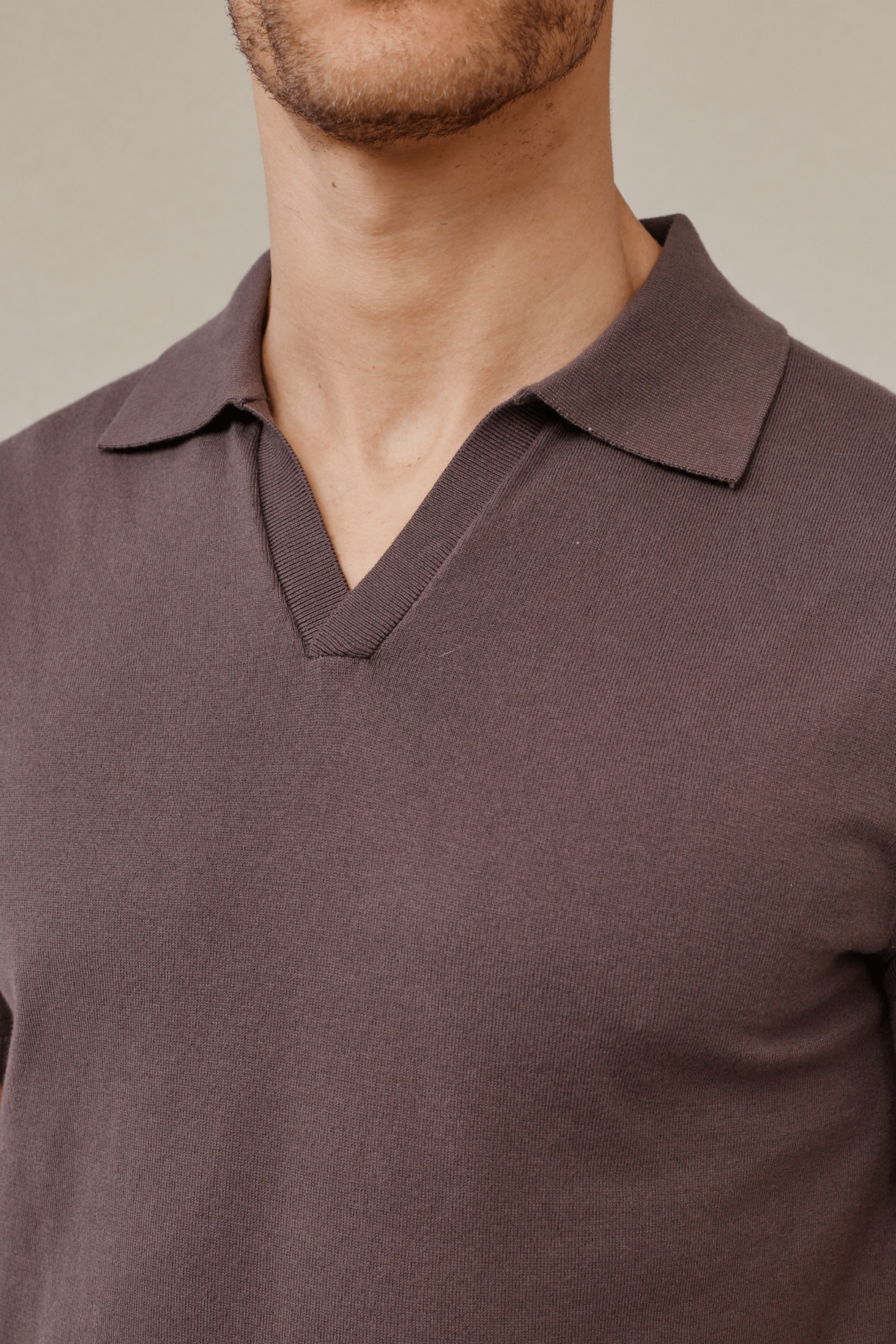 Mocha Privia Open Neck Knitted Polo