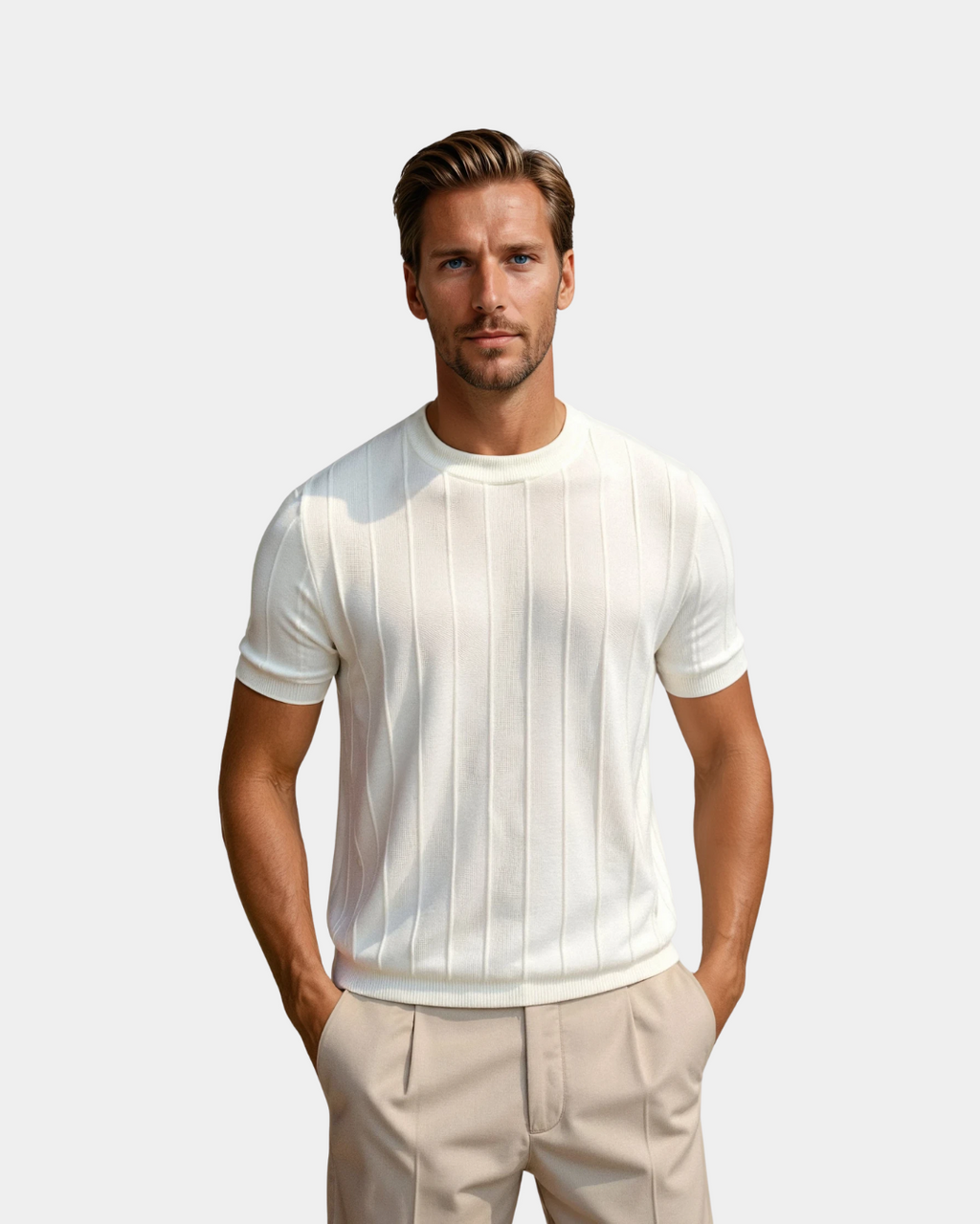 The Savile Tee - Men's White Short Sleeve Knitted Shirt - Smart Casual Style