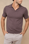 Mocha Privia Open Neck Knitted Polo