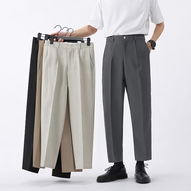 Men's Cropped High-Waisted Pleated Trousers