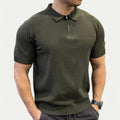 Modern Men's Army Green Knitted Polo Shirt with Zip Collar by Adrian – Smart Casual Style