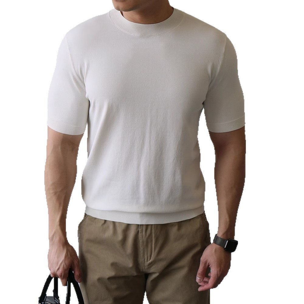 Men's Black Fitted Mock Neck Knit Tee - Amalfi Collection