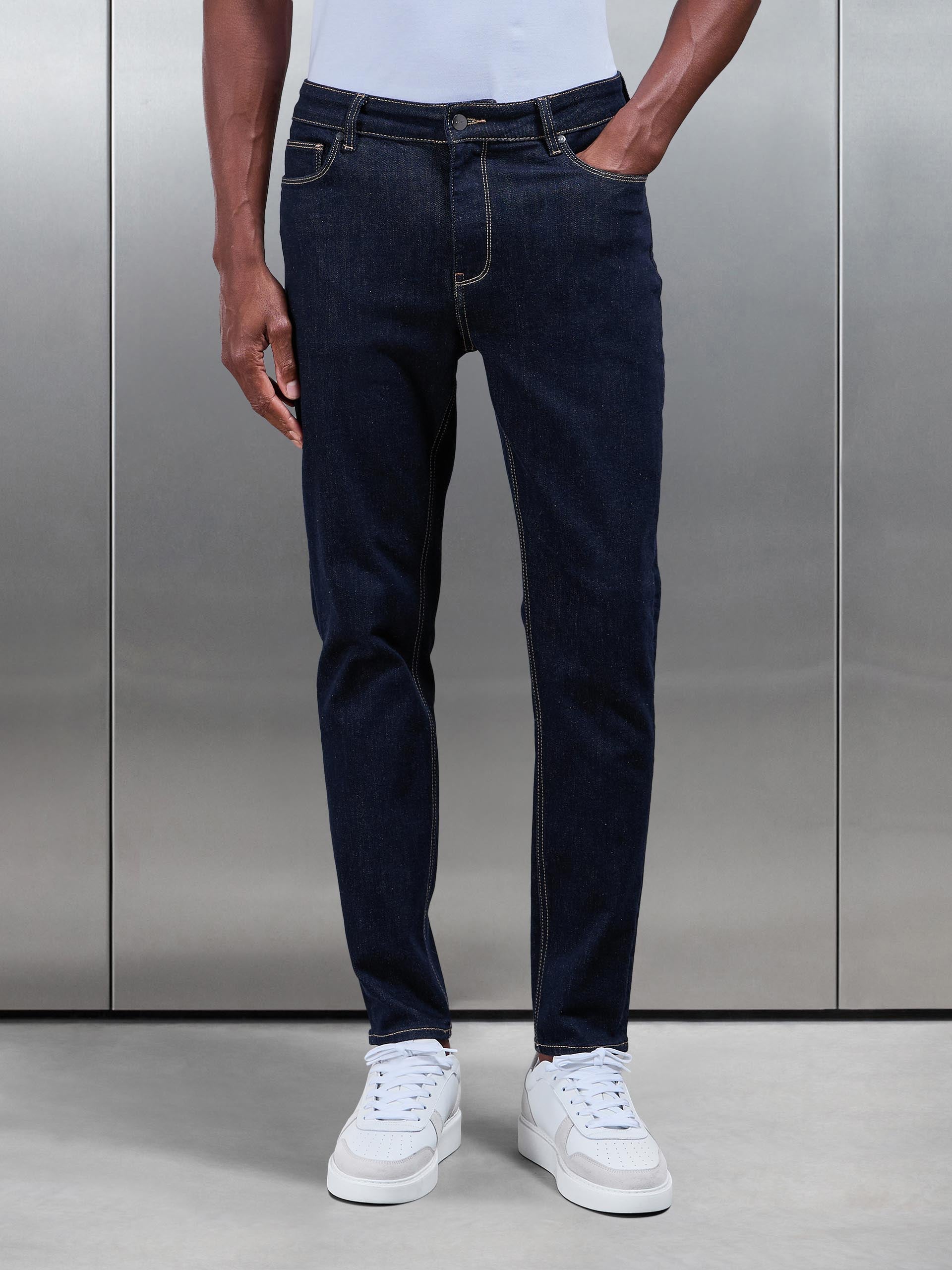 Solid Dark Blue Slim Fit Denim Jeans