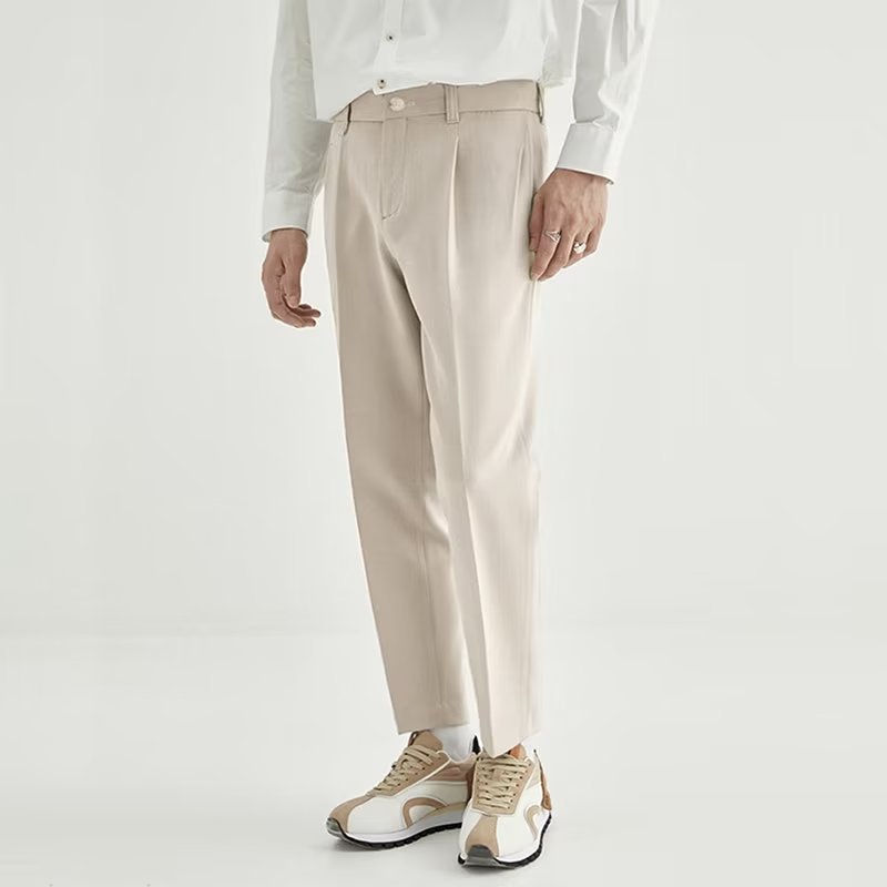 Men's Cropped High-Waisted Pleated Trousers